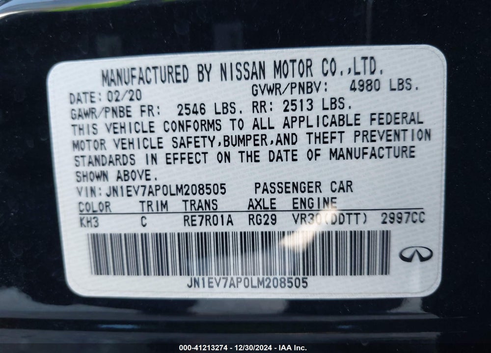 2020 INFINITI Q50 VIN: JN1EV7AP0LM208505