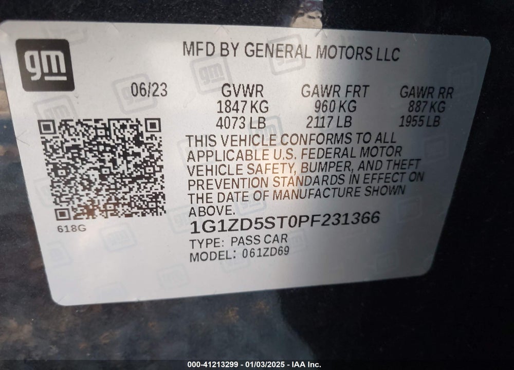2023 CHEVROLET MALIBU FWD 1LT VIN: 1G1ZD5ST0PF231366