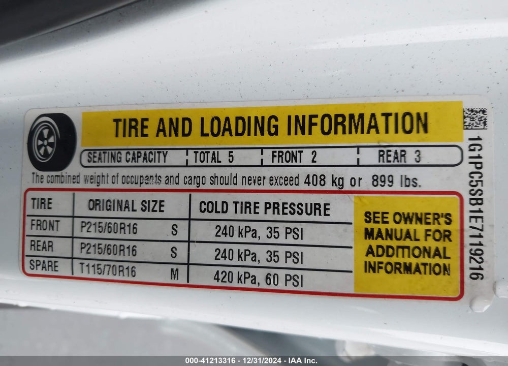 2014 CHEVROLET CRUZE VIN: 1G1PC5SB1E7119216