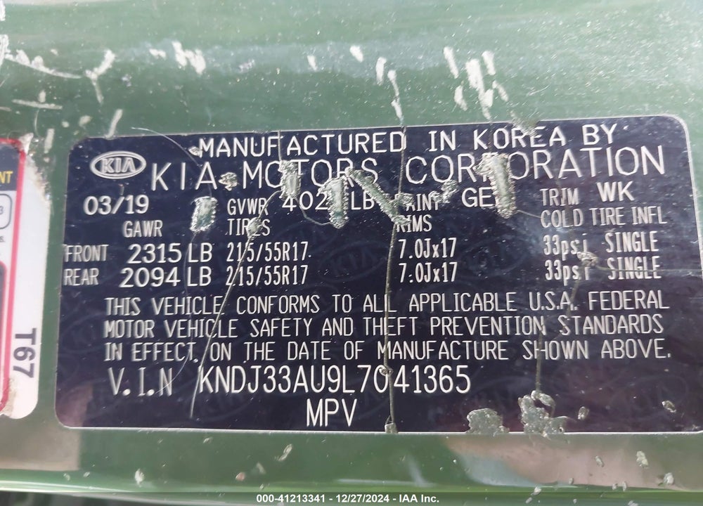 2020 KIA SOUL EX VIN: KNDJ33AU9L7041365