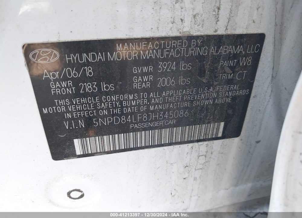2018 HYUNDAI ELANTRA VIN: 5NPD84LF8JH345086