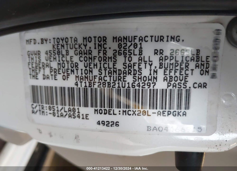 2001 TOYOTA AVALON XLS VIN: 4T1BF28B21U164297