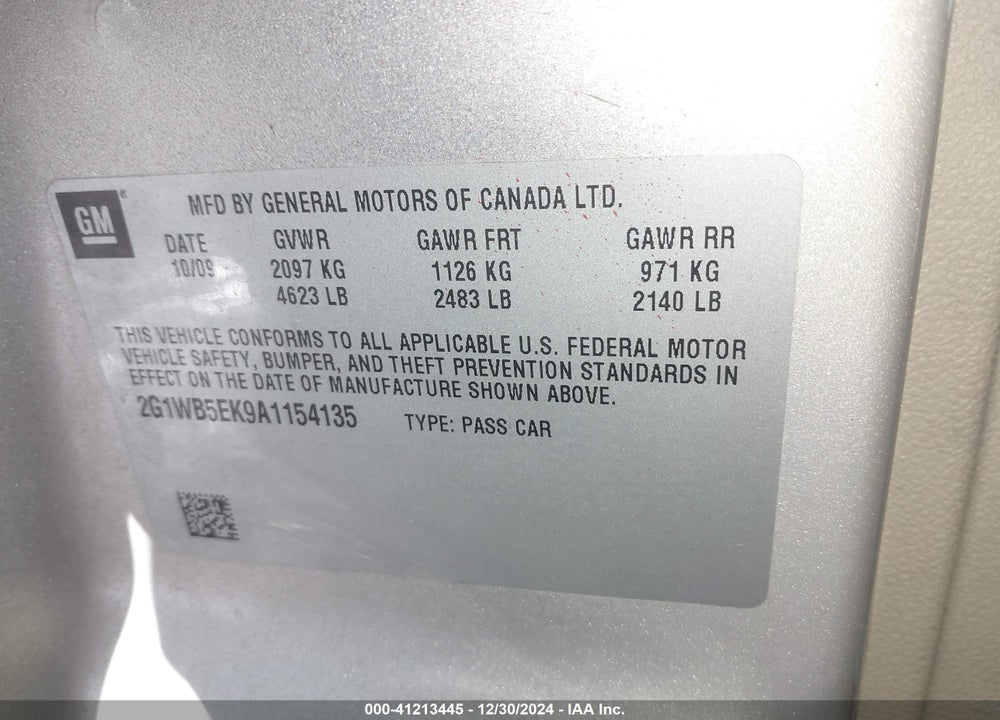 2010 CHEVROLET IMPALA LT VIN: 2G1WB5EK9A1154135