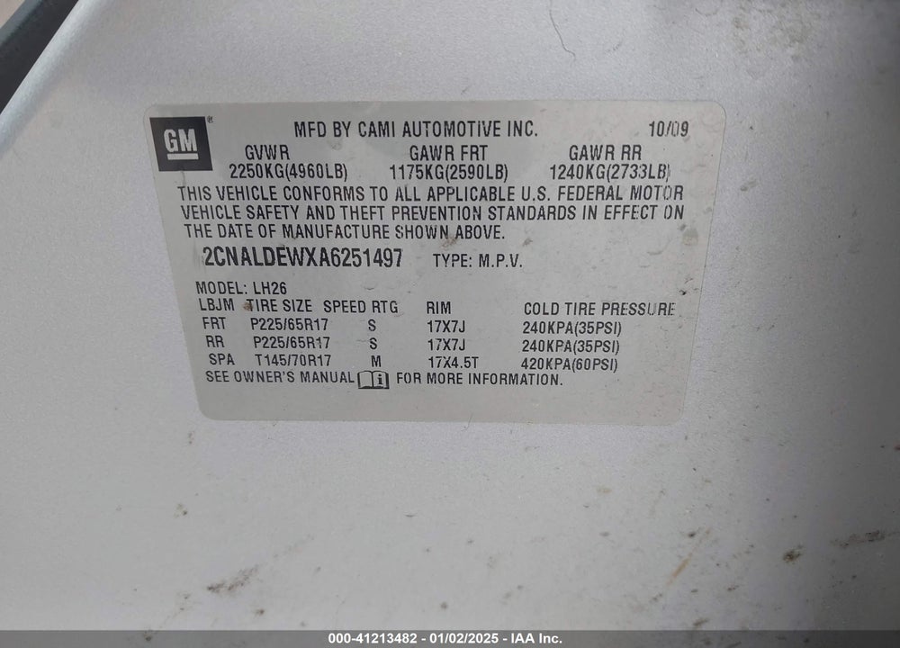 2010 CHEVROLET EQUINOX LT VIN: 2CNALDEWXA6251497