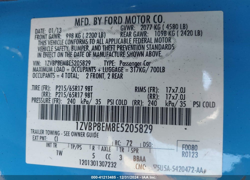 2014 FORD MUSTANG VIN: 1ZVBP8EM8E5205829