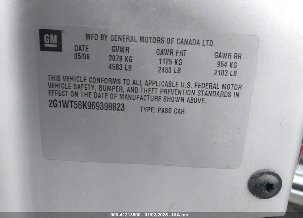 2006 CHEVROLET IMPALA LT VIN: 2G1WT58K969398823