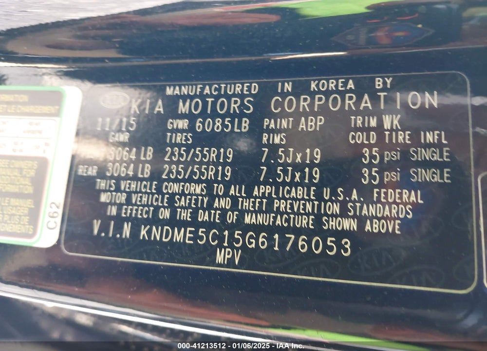 2016 KIA SEDONA SX LUXURY VIN: KNDME5C15G6176053