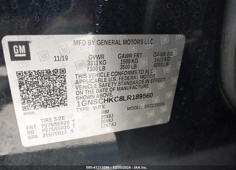 2020 CHEVROLET SUBURBAN 2WD LT VIN: 1GNSCHKC8LR189560