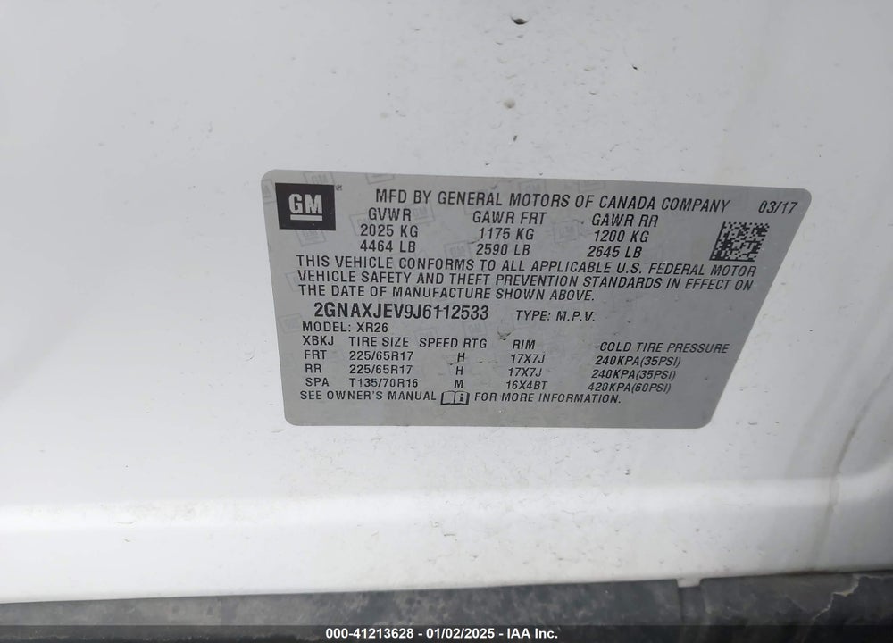 2018 CHEVROLET EQUINOX VIN: 2GNAXJEV9J6112533
