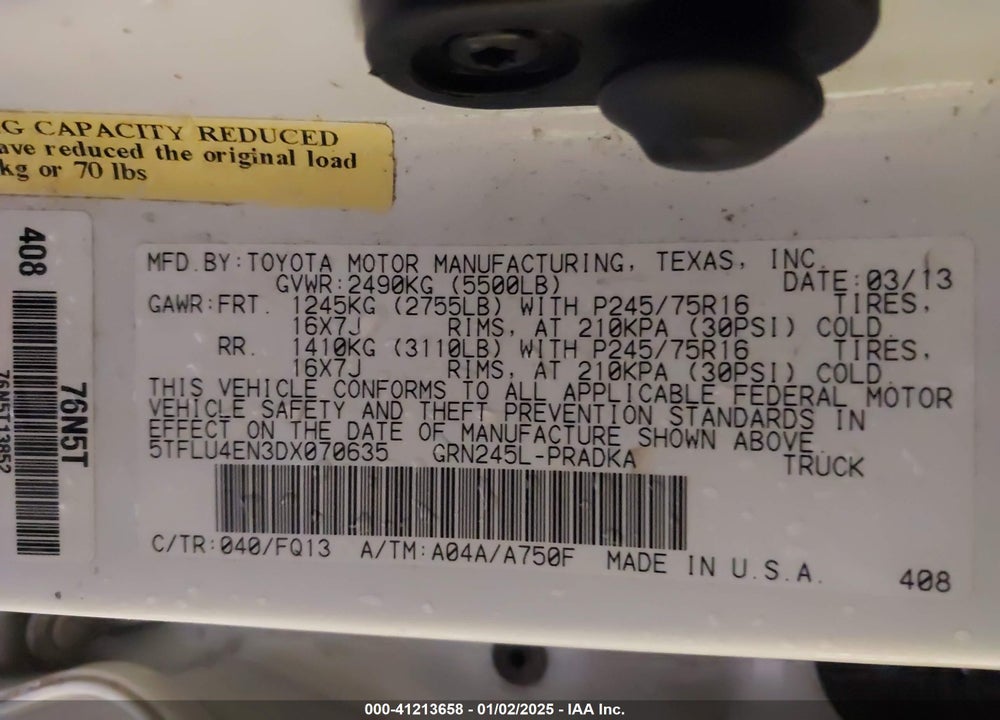 2013 TOYOTA TACOMA VIN: 5TFLU4EN3DX070635