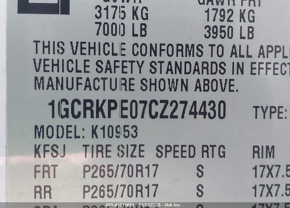 2012 CHEVROLET SILVERADO 1500 VIN: 1GCRKPE07CZ274430