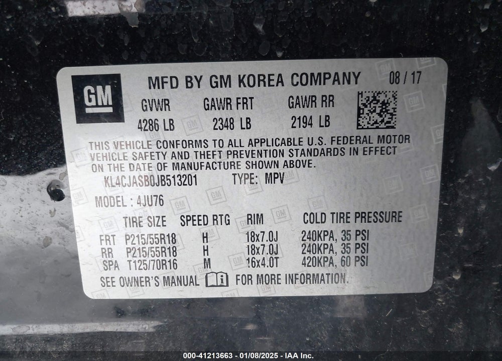 2018 BUICK ENCORE PREFERRED VIN: KL4CJASB0JB513201