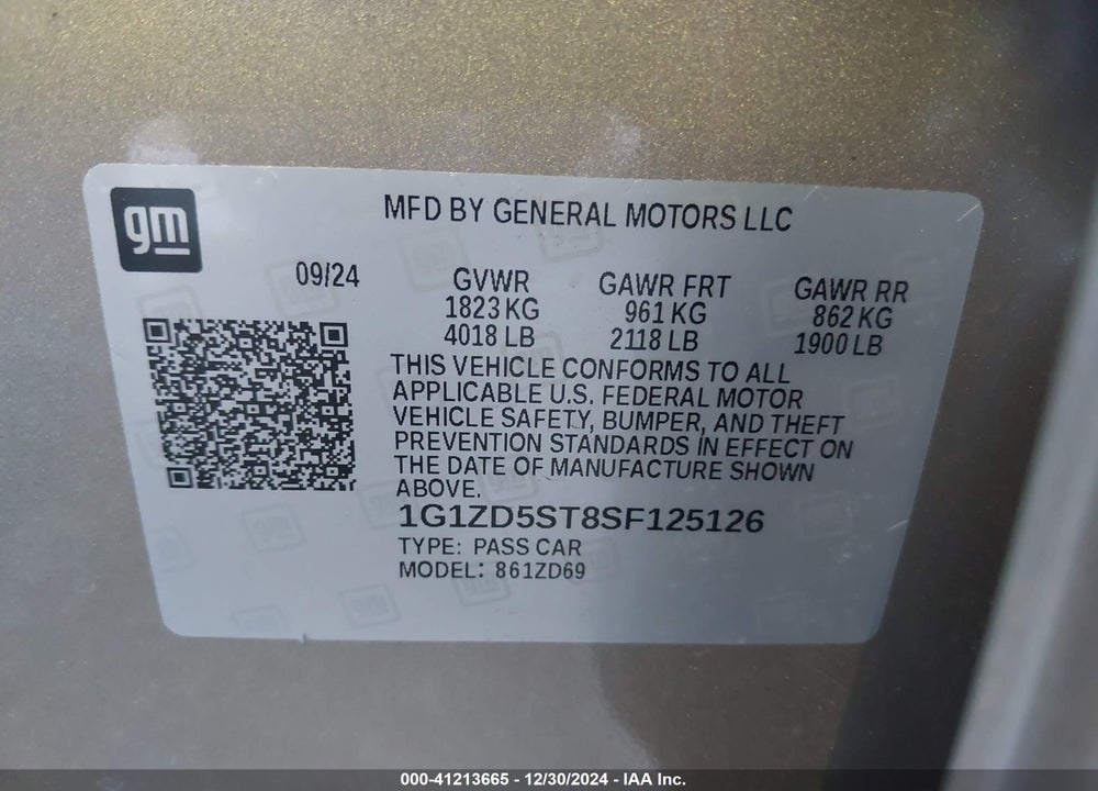 2025 CHEVROLET MALIBU FWD 1LT VIN: 1G1ZD5ST8SF125126