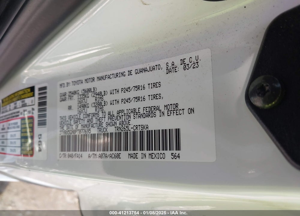 2023 TOYOTA TACOMA SR VIN: 3TYRX5GN8PT077695