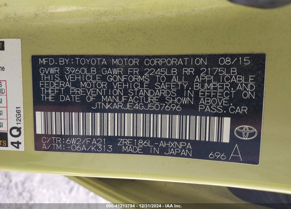 2016 TOYOTA SCION IM VIN: JTNKARJE4GJ507696