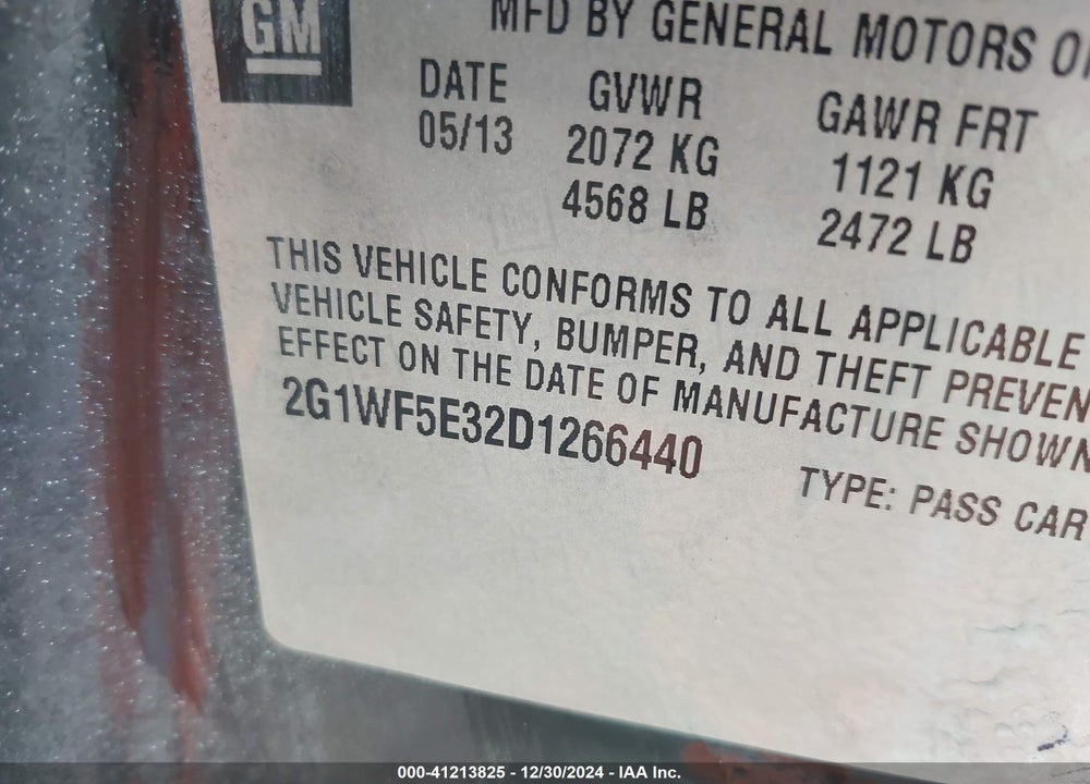 2013 CHEVROLET IMPALA LS VIN: 2G1WF5E32D1266440
