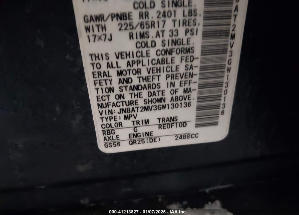 2016 NISSAN ROGUE VIN: JN8AT2MV3GW130136