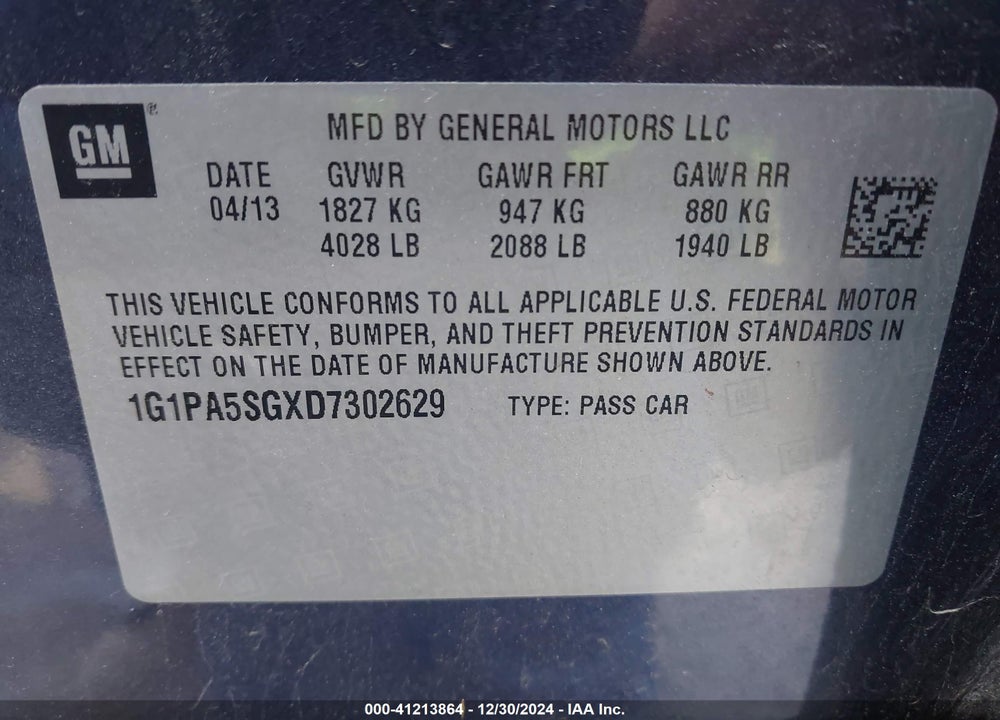 2013 CHEVROLET CRUZE LS VIN: 1G1PA5SGXD7302629
