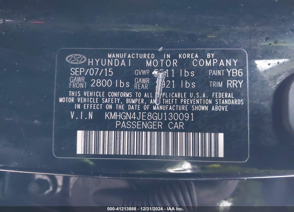 2016 HYUNDAI GENESIS 3.8 VIN: KMHGN4JE8GU130091