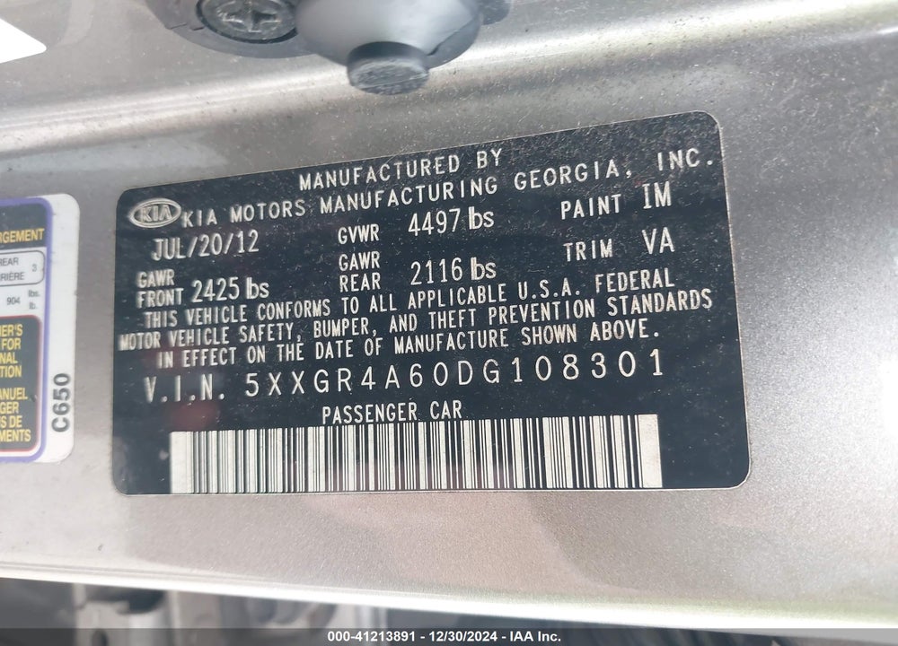 2013 KIA OPTIMA SX VIN: 5XXGR4A60DG108301