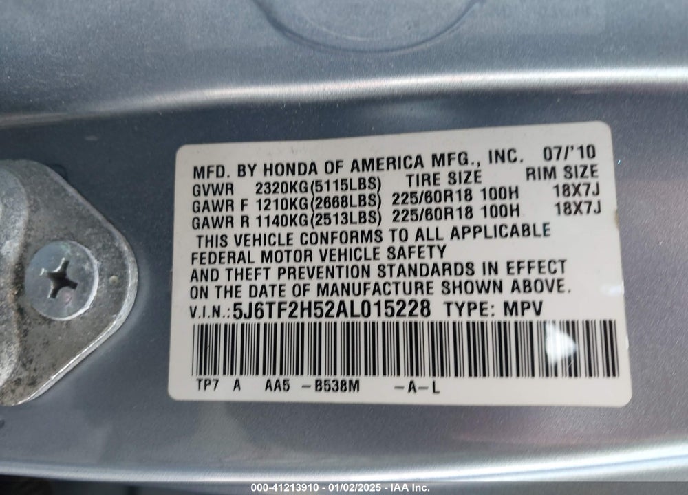 2010 HONDA ACCORD CROSSTOUR EX-L VIN: 5J6TF2H52AL015228