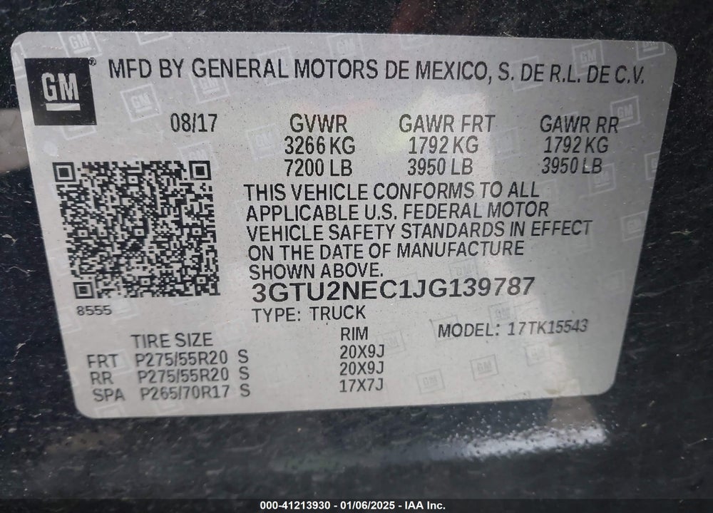 2018 GMC SIERRA 1500 SLT VIN: 3GTU2NEC1JG139787