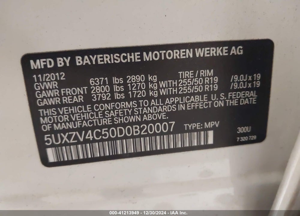 2013 BMW X5 VIN: 5UXZV4C50D0B20007