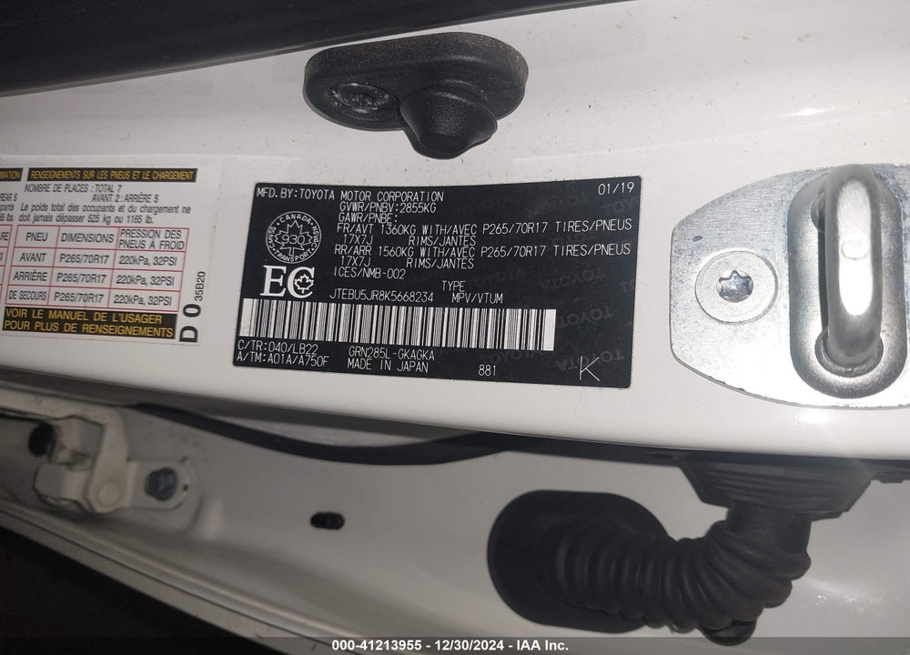 2019 TOYOTA 4RUNNER SR5 VIN: JTEBU5JR8K5668234