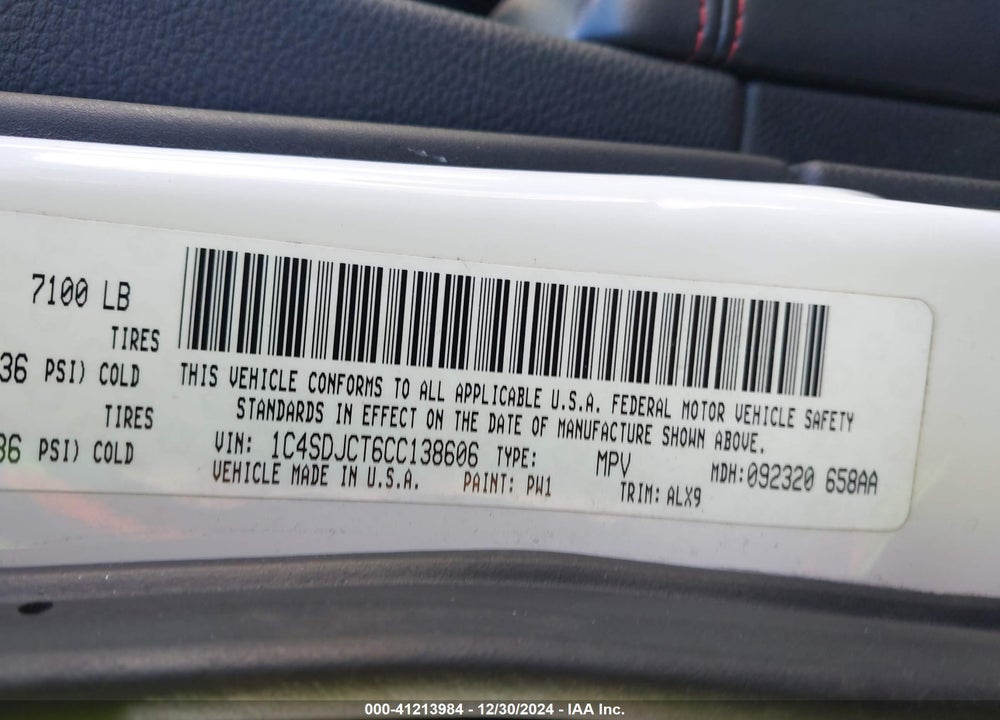 2012 DODGE DURANGO R/T VIN: 1C4SDJCT6CC138606