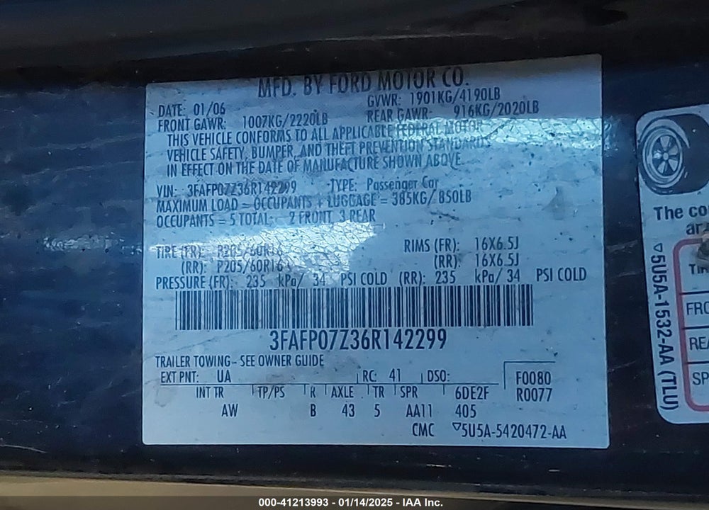 2006 FORD FUSION SE VIN: 3FAFP07Z36R142299