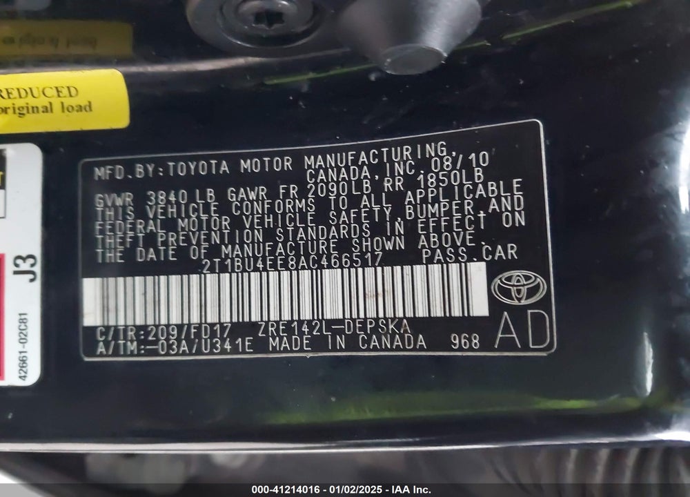 2010 TOYOTA COROLLA S VIN: 2T1BU4EE8AC466517