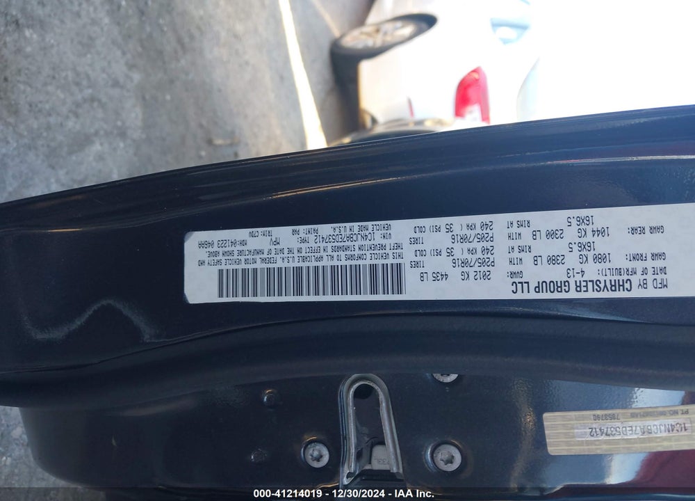 2014 JEEP COMPASS SPORT VIN: 1C4NJCBA7ED537412