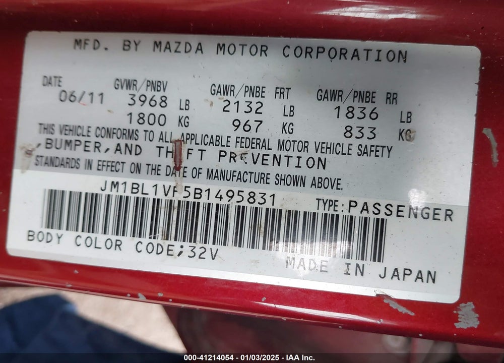 2011 MAZDA 3 I TOURING VIN: JM1BL1VF5B1495831