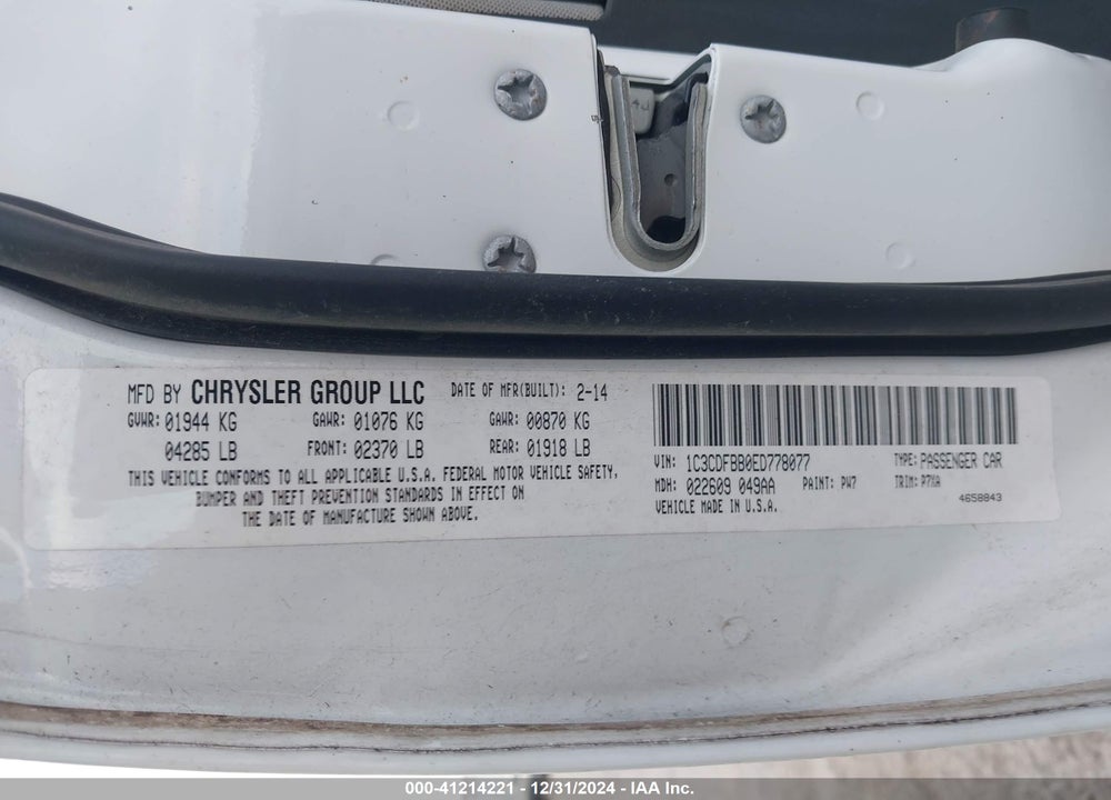 2014 DODGE DART SXT VIN: 1C3CDFBB0ED778077