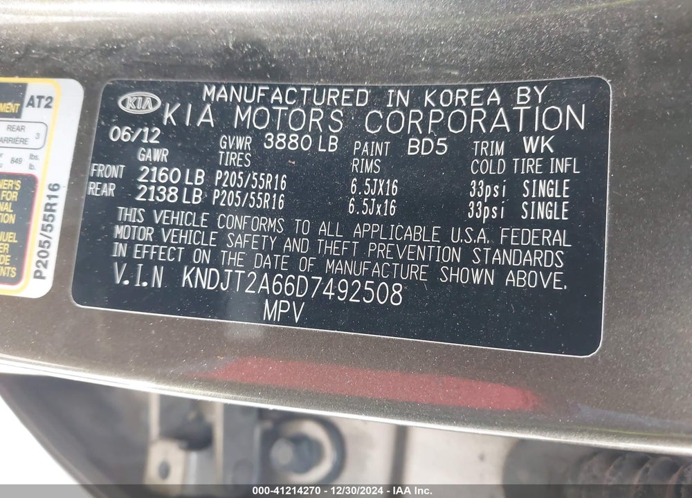 2013 KIA SOUL VIN: KNDJT2A66D7492508
