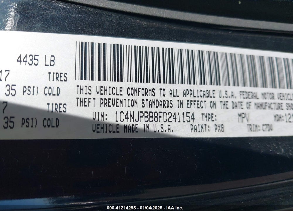 2015 JEEP PATRIOT SPORT VIN: 1C4NJPBB8FD241154