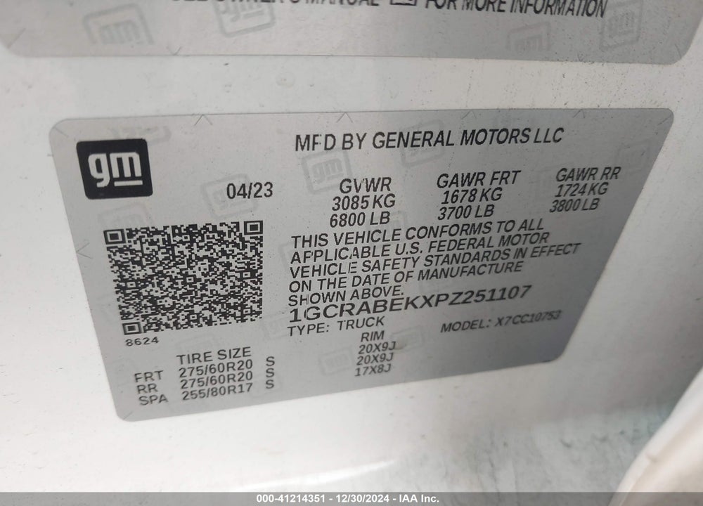 2023 CHEVROLET SILVERADO 1500 2WD DOUBLE CAB STANDARD BED CUSTOM VIN: 1GCRABEKXPZ251107