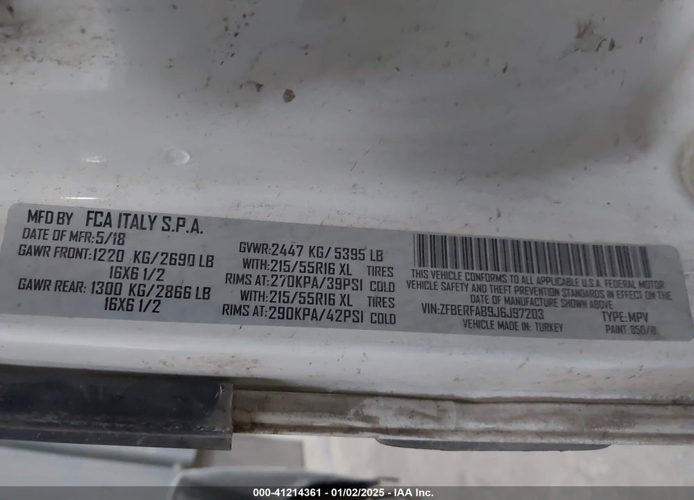 2018 RAM PROMASTER CITY TRADESMAN VIN: ZFBERFAB9J6J97203