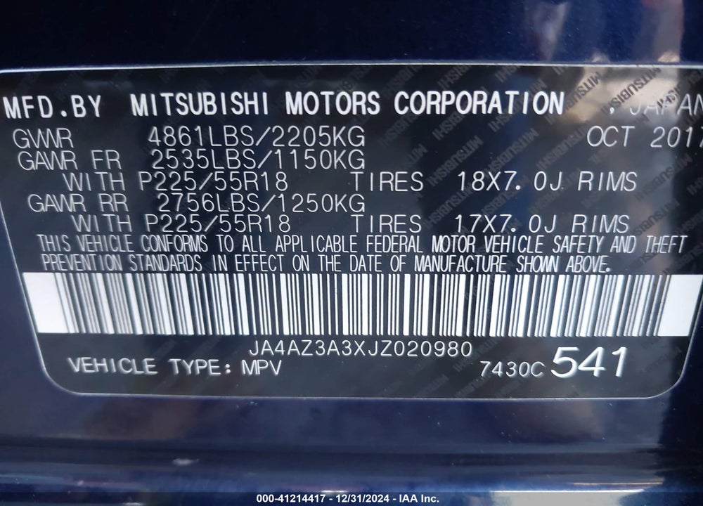 2018 MITSUBISHI OUTLANDER SEL VIN: JA4AZ3A3XJZ020980