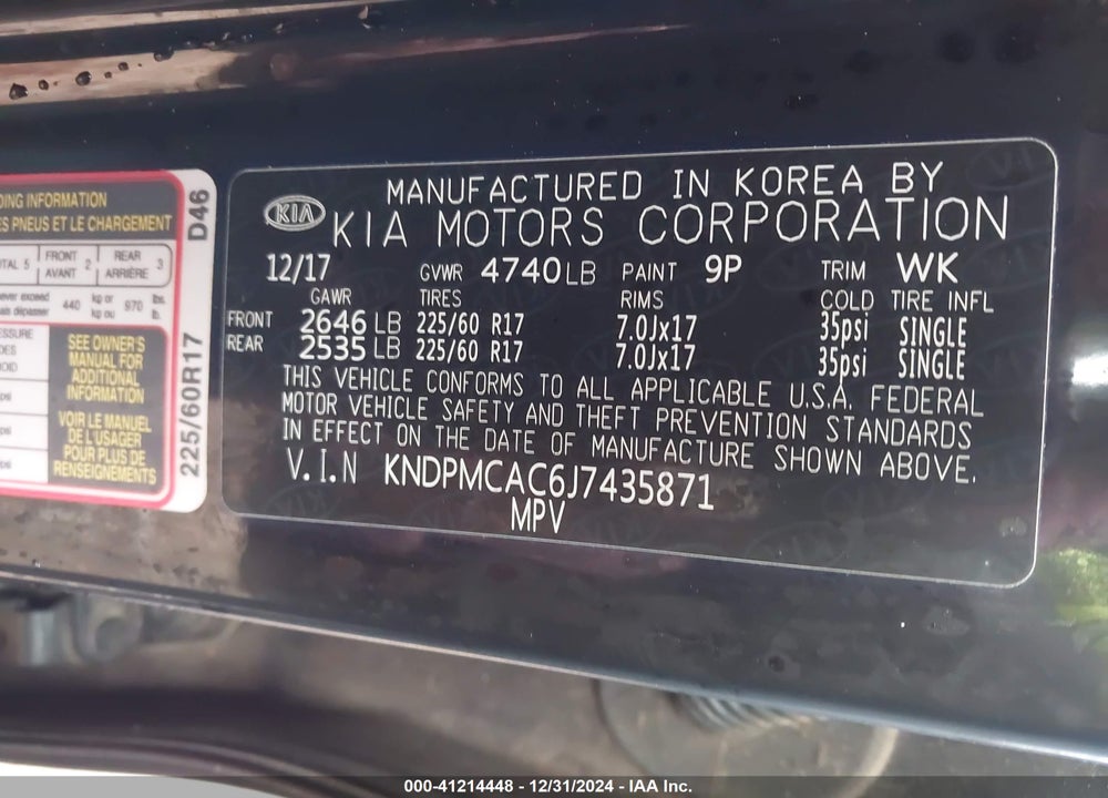 2018 KIA SPORTAGE LX VIN: KNDPMCAC6J7435871