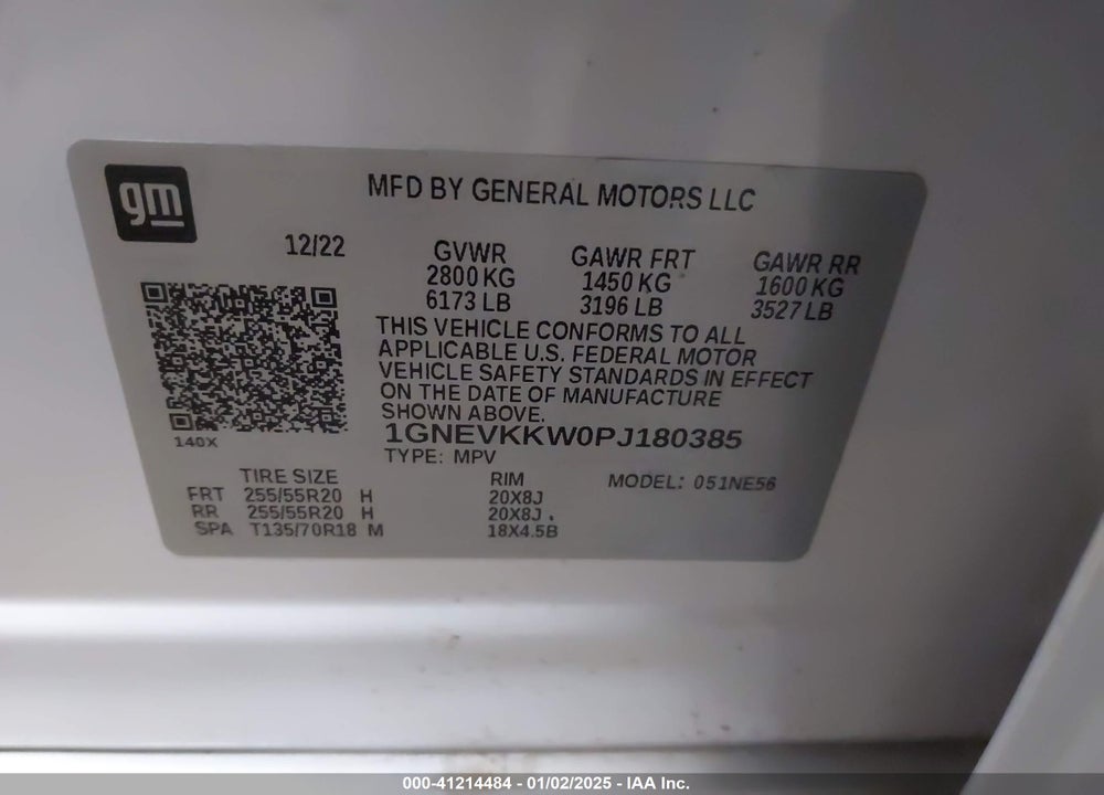 2023 CHEVROLET TRAVERSE AWD PREMIER VIN: 1GNEVKKW0PJ180385