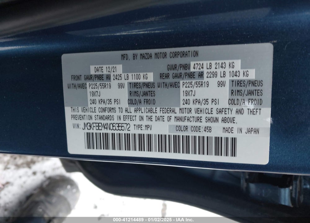 2022 MAZDA CX-5 2.5 S PREMIUM PLUS VIN: JM3KFBEM4N0535572