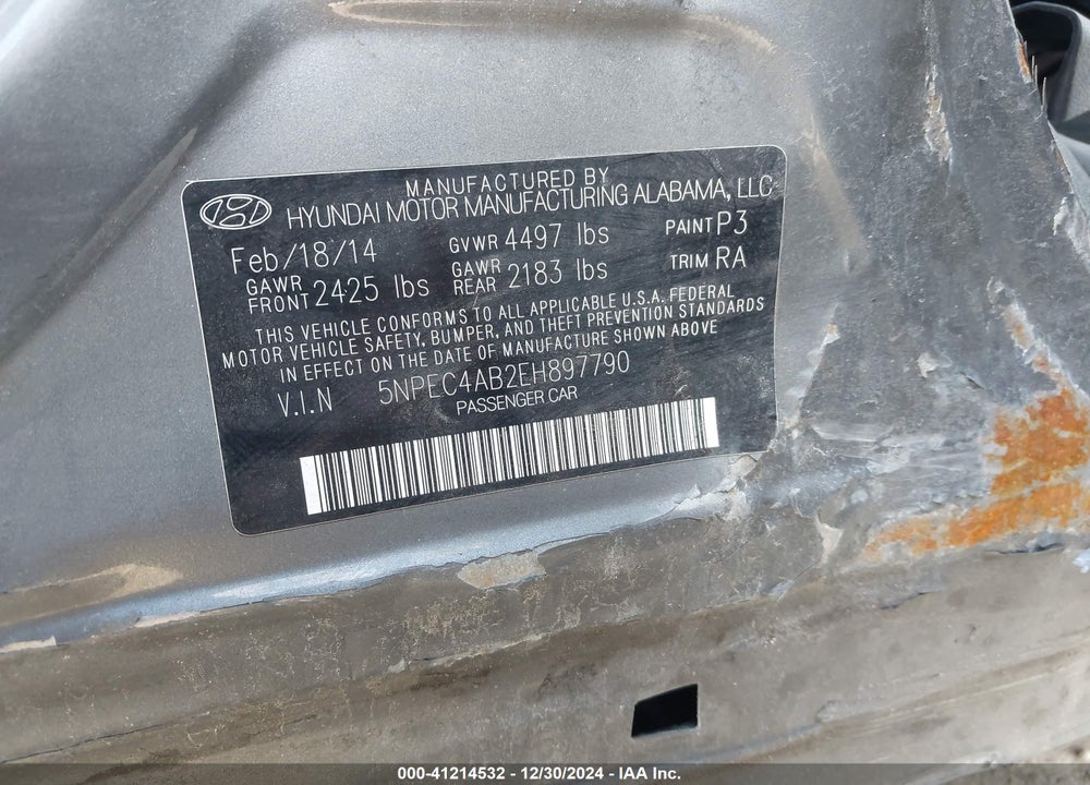 2014 HYUNDAI SONATA LIMITED 2.0T VIN: 5NPEC4AB2EH897790