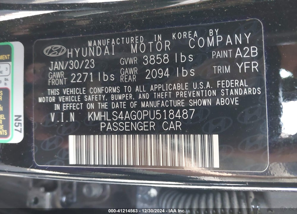 2023 HYUNDAI ELANTRA VIN: KMHLS4AG0PU518487