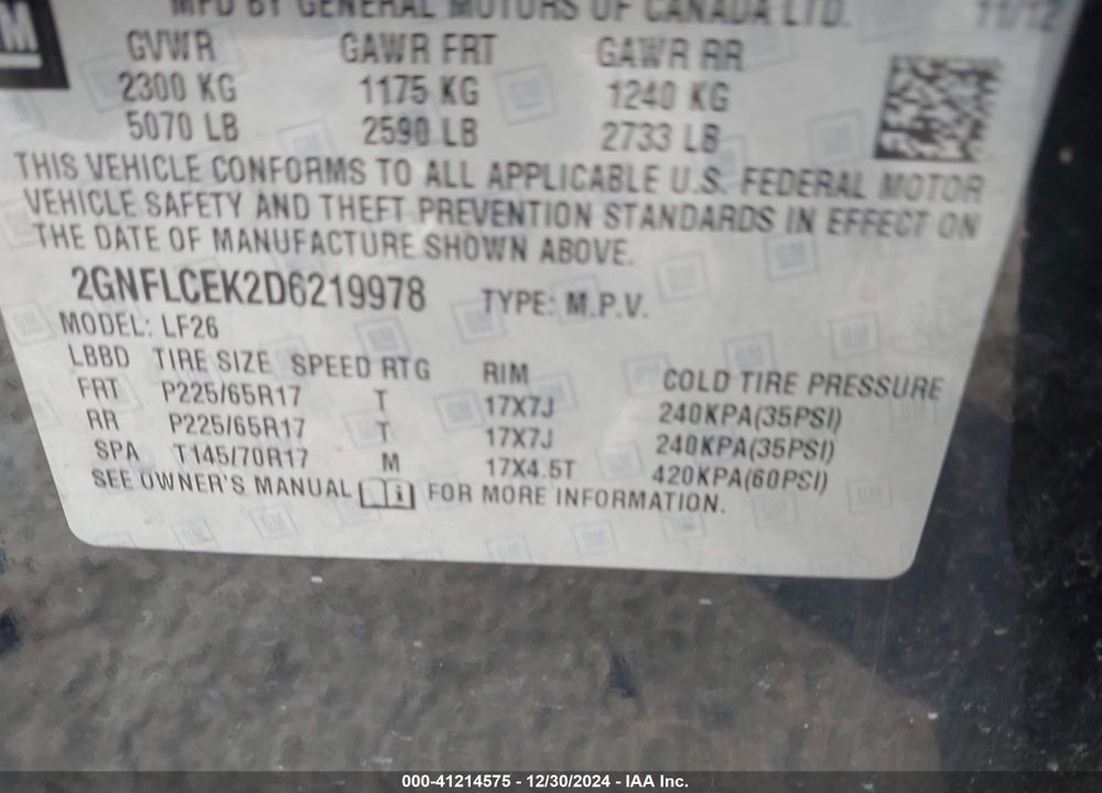 2013 CHEVROLET EQUINOX LS VIN: 2GNFLCEK2D6219978