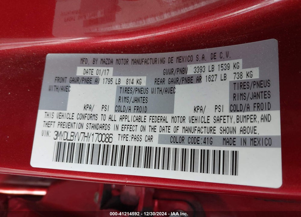 2017 TOYOTA YARIS IA VIN: 3MYDLBYV7HY170086