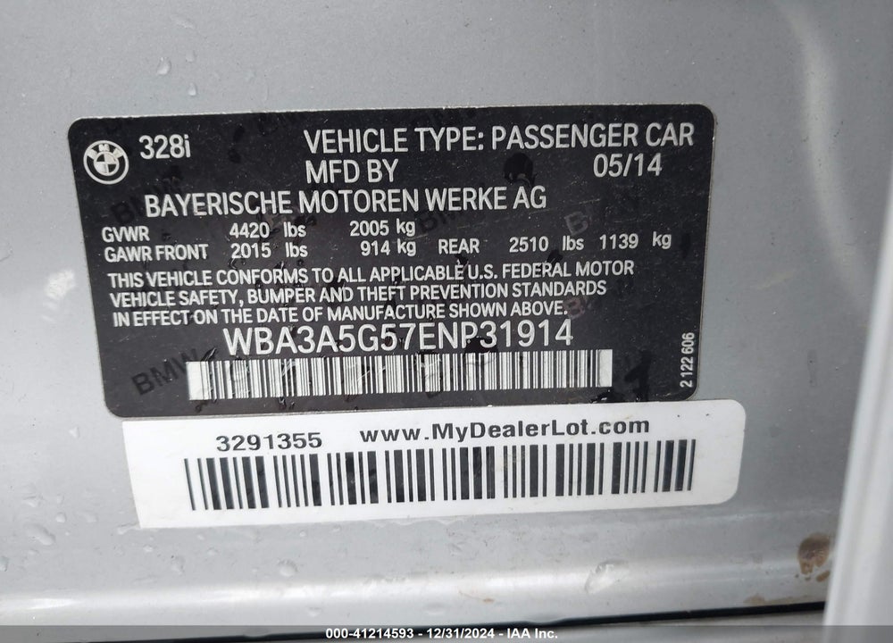 2014 BMW 328 VIN: WBA3A5G57ENP31914