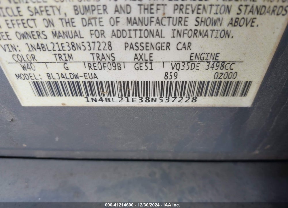 2008 NISSAN ALTIMA VIN: 1N4BL21E38N537228