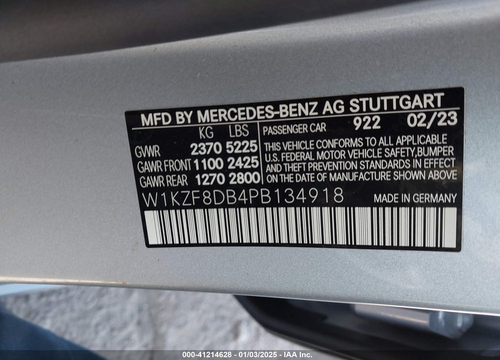 2023 MERCEDES-BENZ E 350 VIN: W1KZF8DB4PB134918