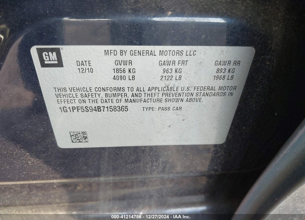 2011 CHEVROLET CRUZE LT VIN: 1G1PF5S94B7158365